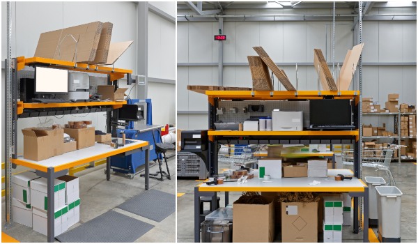 Stock images of an ideal packing station in a distribution centre